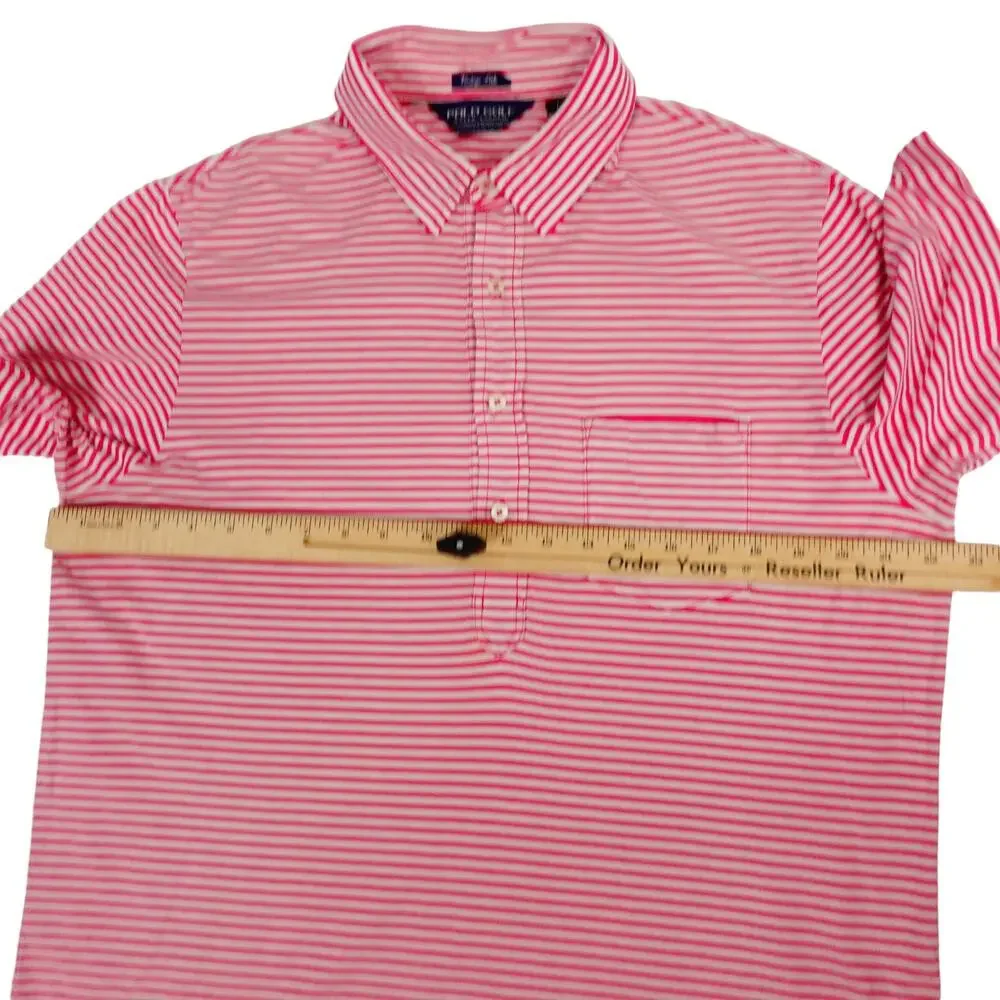 Ralph Lauren Pima Cotton Pink Candy Cane Striped Golf Polo Shirt Men's Large